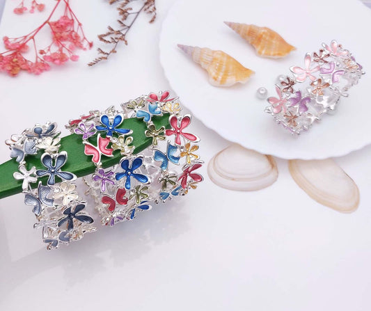 Fancy Flower Stretchable Bracelet (Silver Plating) - Colors Available.