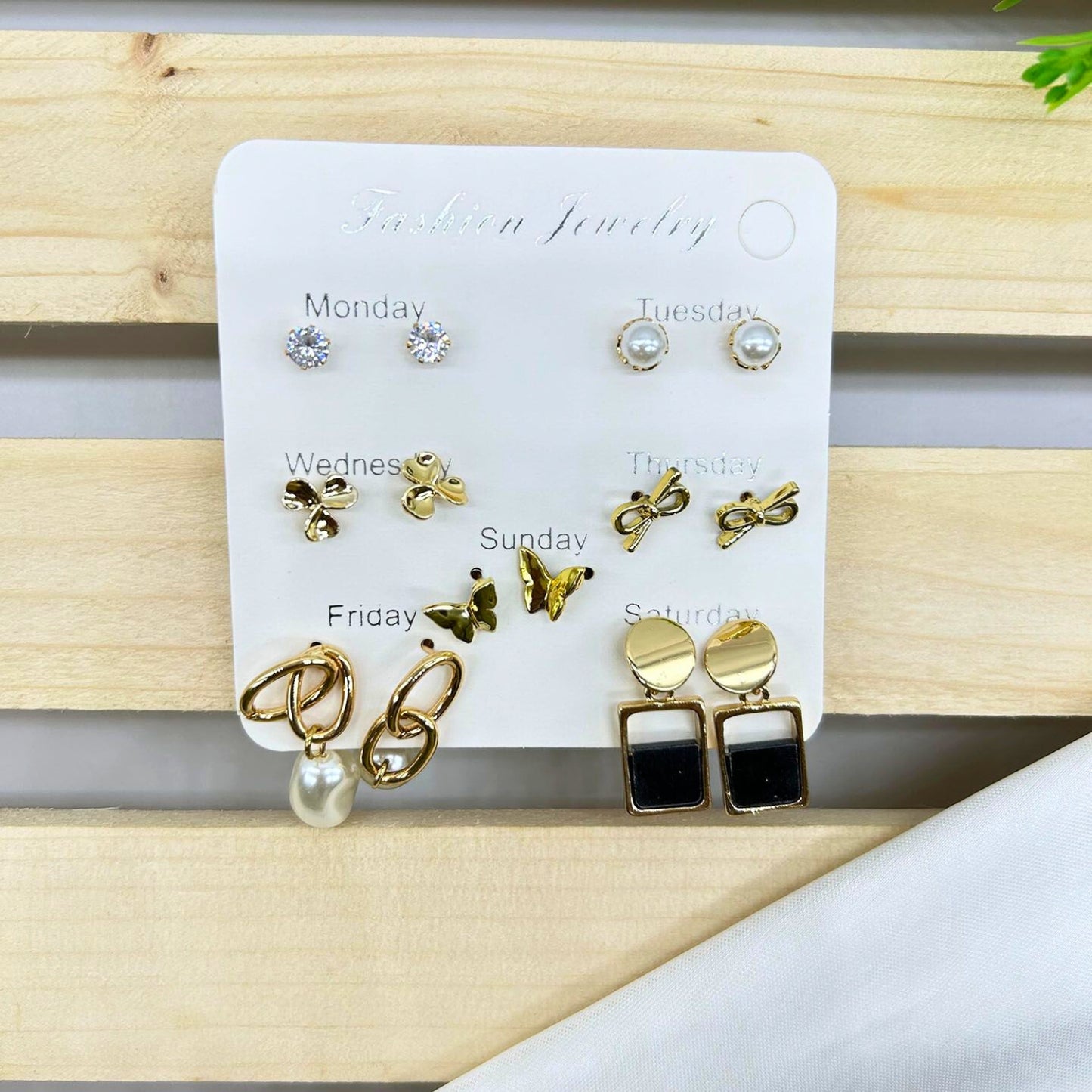 7 Days of Gold - Elegant Weekly Earring Set by Jewelryklub Mix Design D